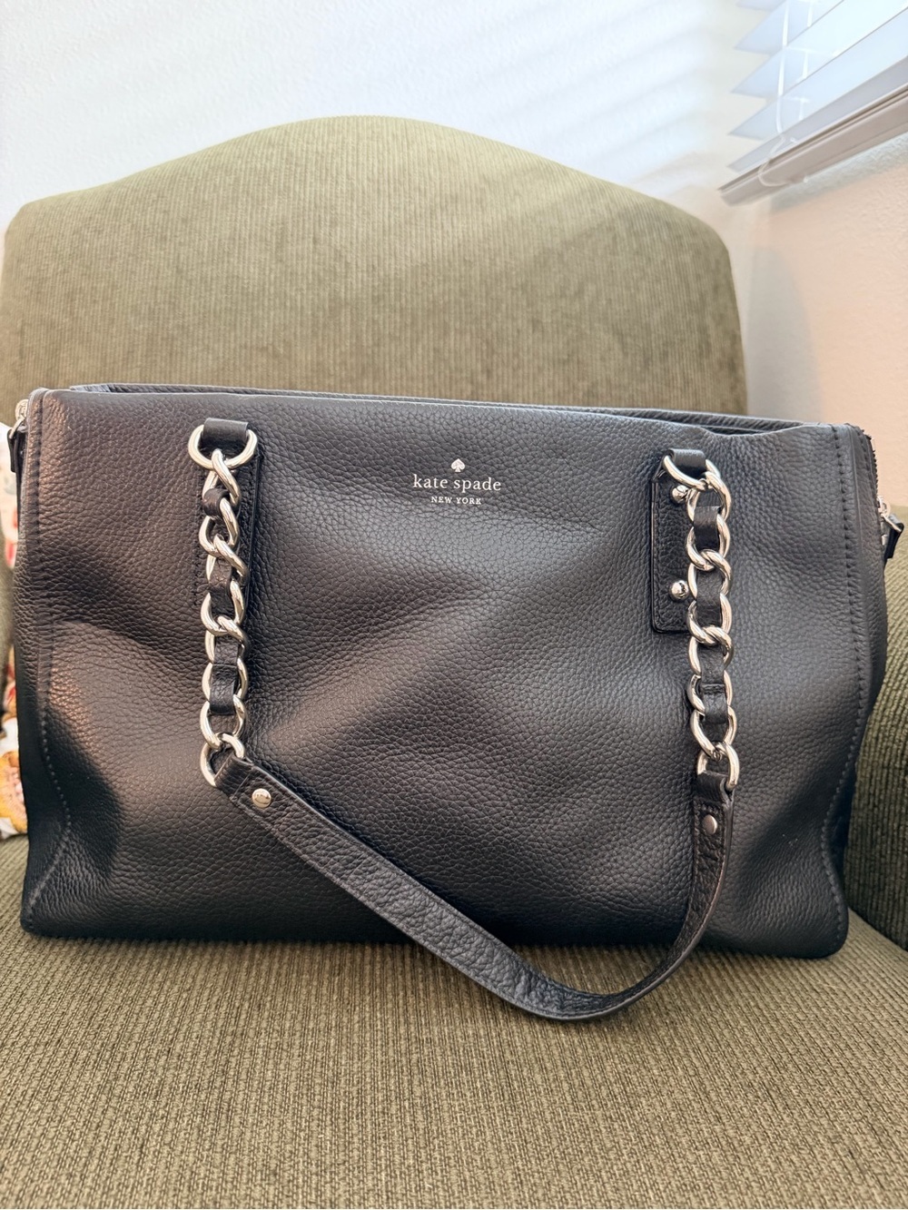 kate spade Black Pebbled Leather Chain-Strap Tote